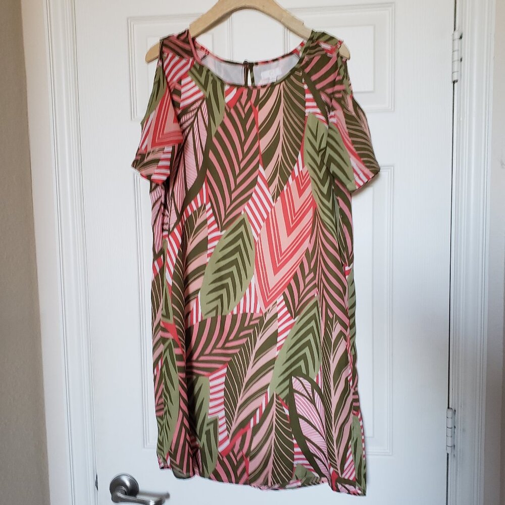 Charming Charlie Women's Tropical Cold Shoulder Keyhole Dress - Size Large - EUC